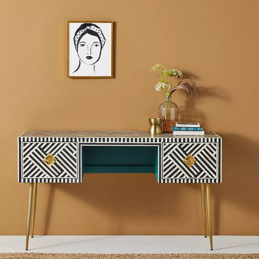 Ameerah Console Desk - Black & White Bone Inlay