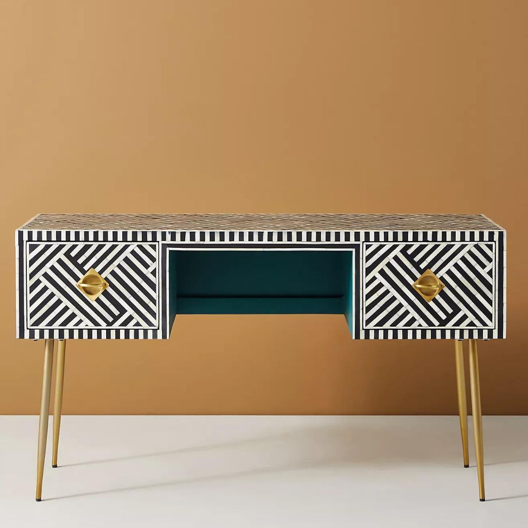 Ameerah Console Desk - Black & White Bone Inlay