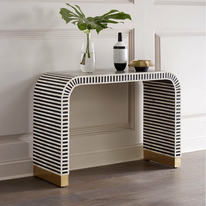 Saphed Console Table - Black & White Bone Inlay