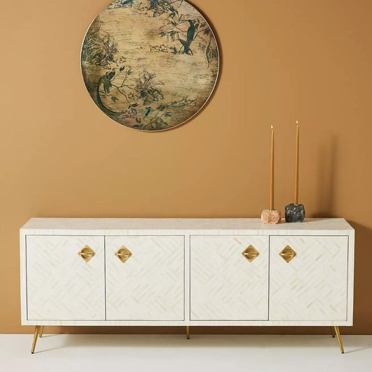 Ameerah TV Unit Cabinet - White Bone Inlay