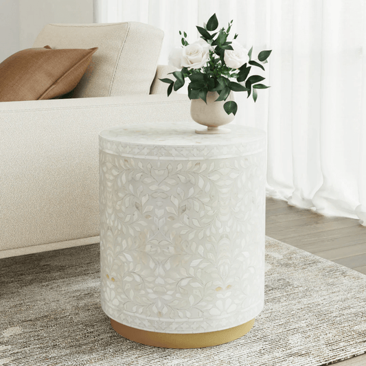 Jade Side Table - White Bone Inlay