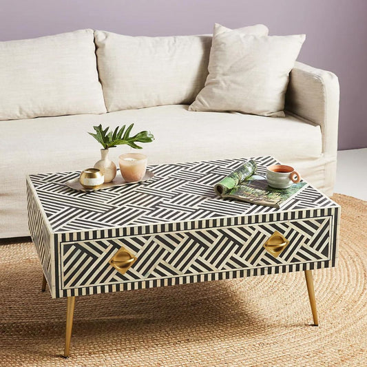 Ameerah Coffee Table - Black & White Bone Inlay