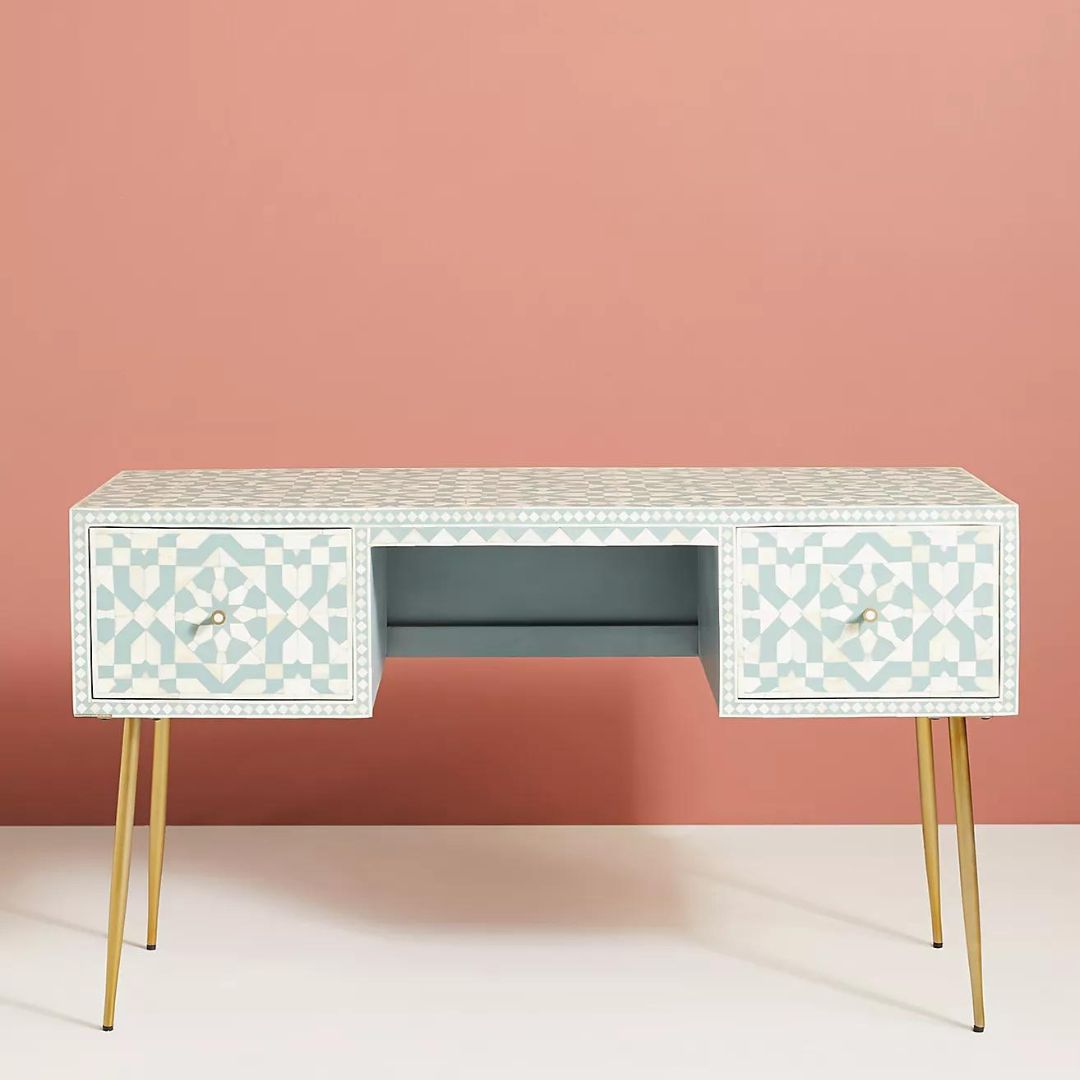 Alba Console Desk - Green Bone Inlay