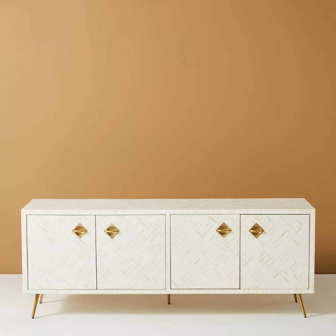 Ameerah TV Unit Cabinet - White Bone Inlay