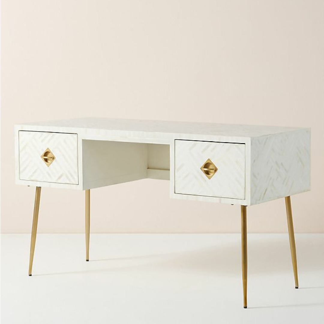 Farah Console Desk - White Bone Inlay