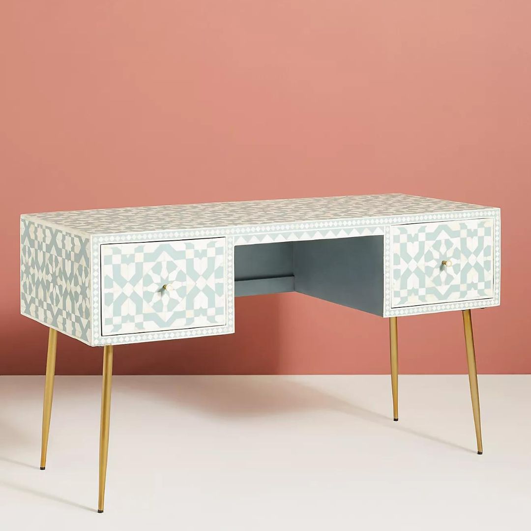 Alba Console Desk - Green Bone Inlay