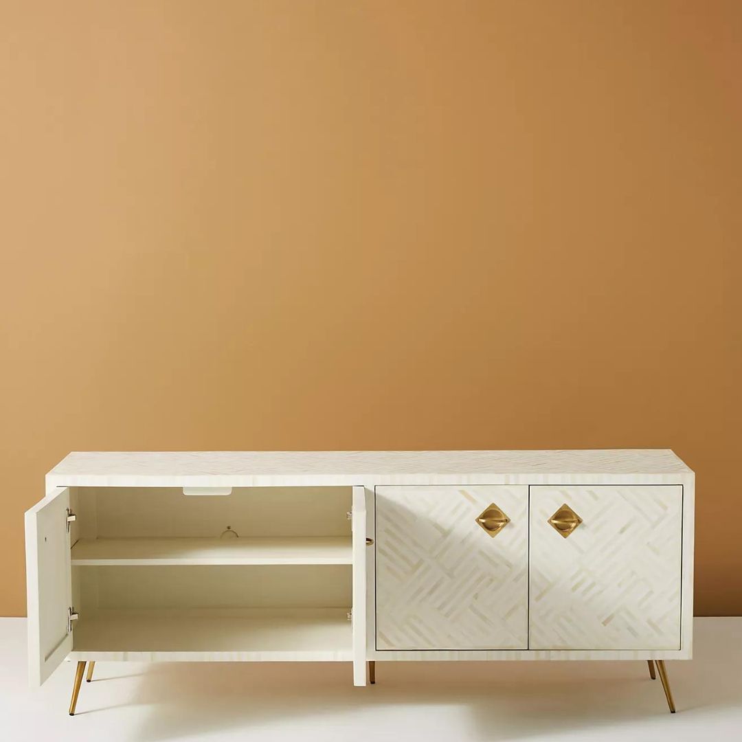 Ameerah TV Unit Cabinet - White Bone Inlay