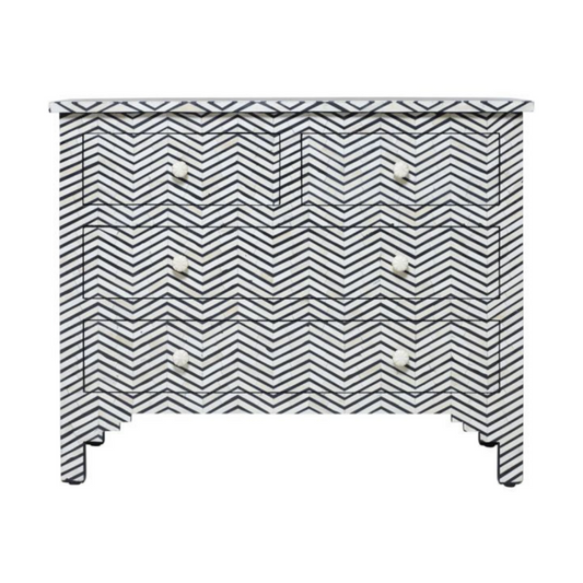 Isra Chest of Drawers - Black & White Bone Inlay