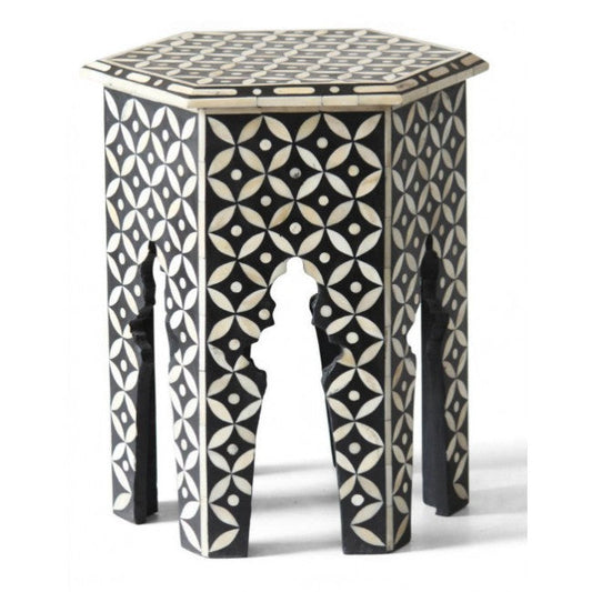 Yasmine Side Table - Black & White Mother of Pearl Inlay