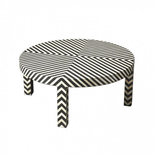 Athaar Round Coffee Table - Black & White Bone Inlay