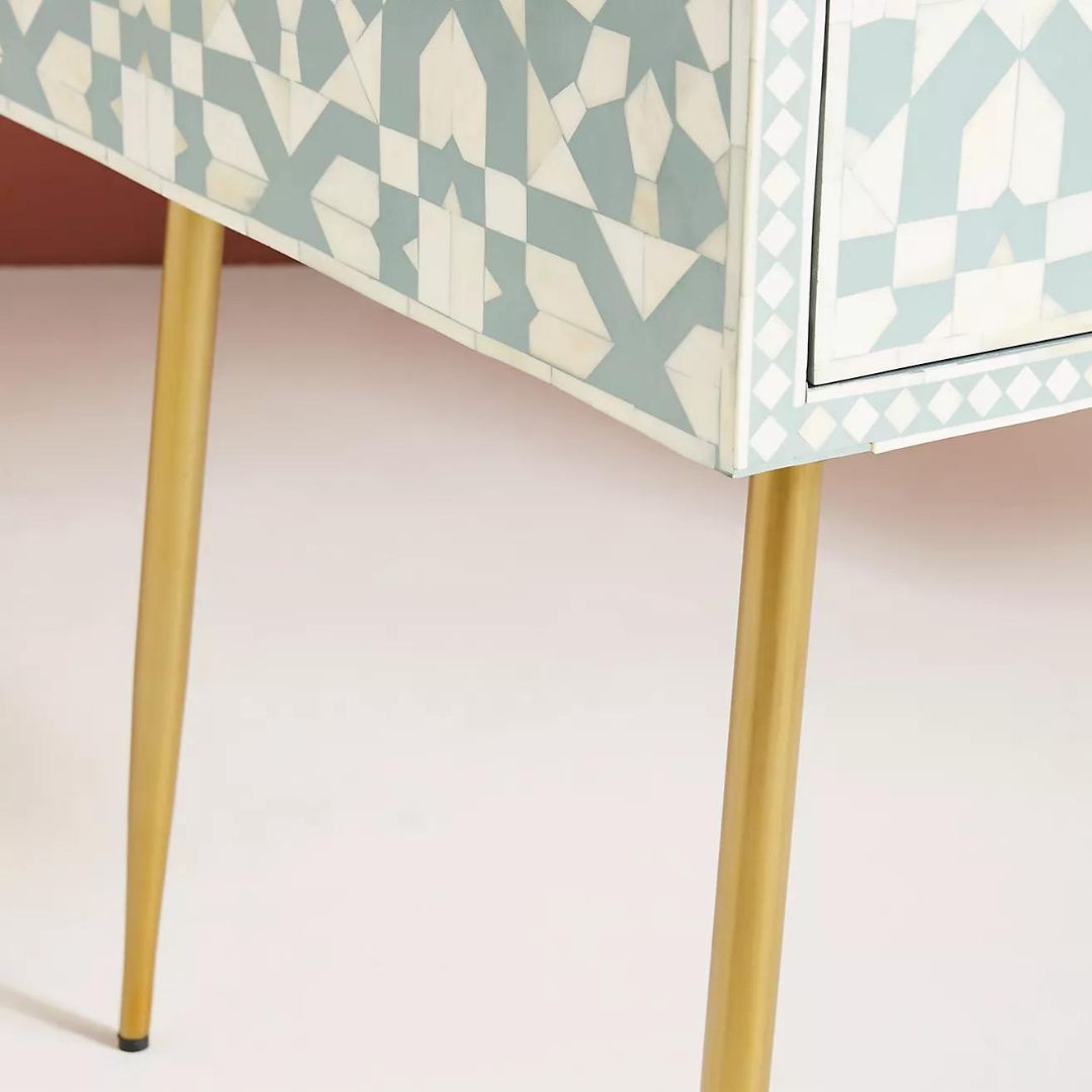 Alba Console Desk - Green Bone Inlay