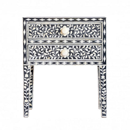 Seema Side Drawer - Black & White Bone Inlay