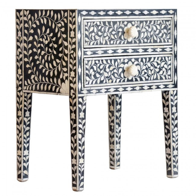 Seema Side Drawer - Black & White Bone Inlay