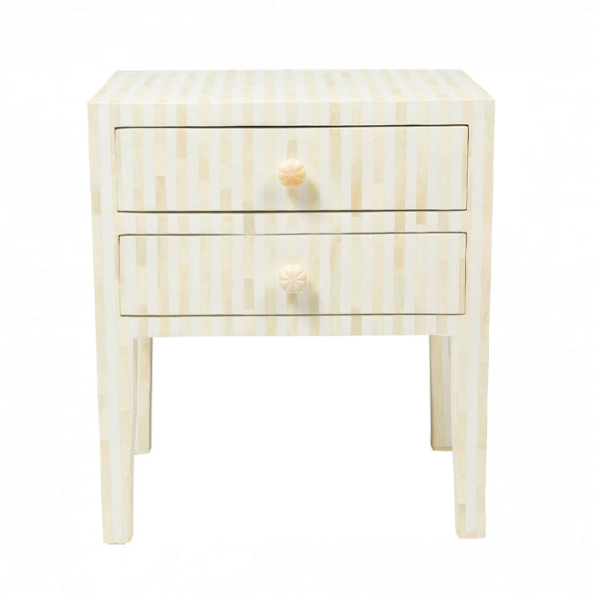 Manzil Side Drawer - White Bone Inlay