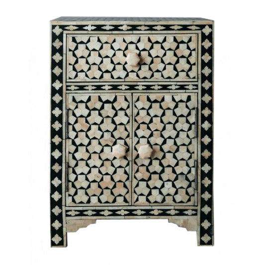 Vaan Side Drawer - Black & White Bone Inlay