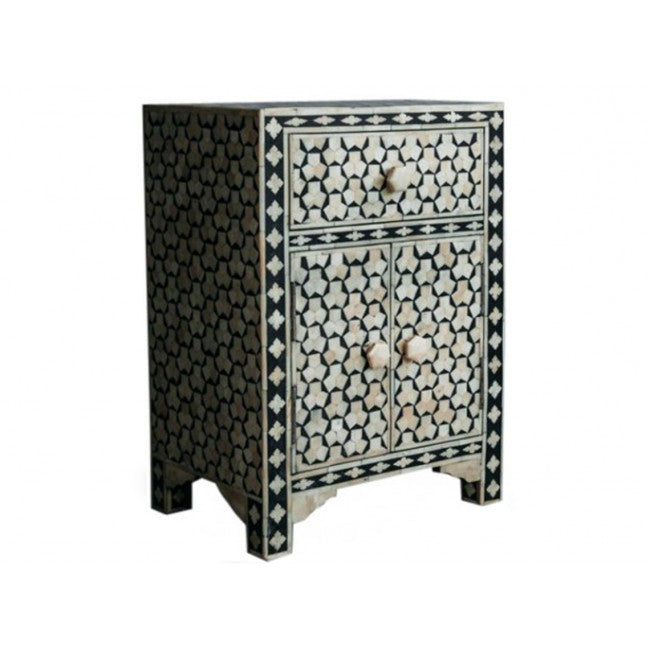 Vaan Side Drawer - Black & White Bone Inlay