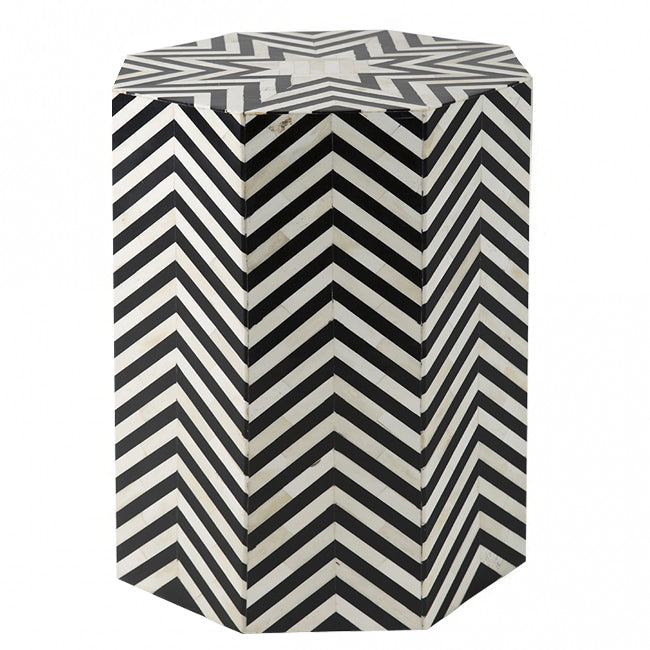 Aaisha Side Table - Black & White Bone Inlay