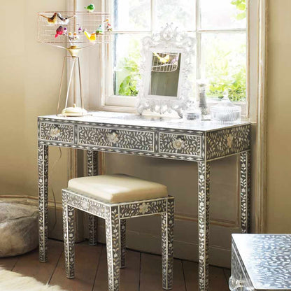 Iris Dresser Console & Stool - Black Mother of Pearl