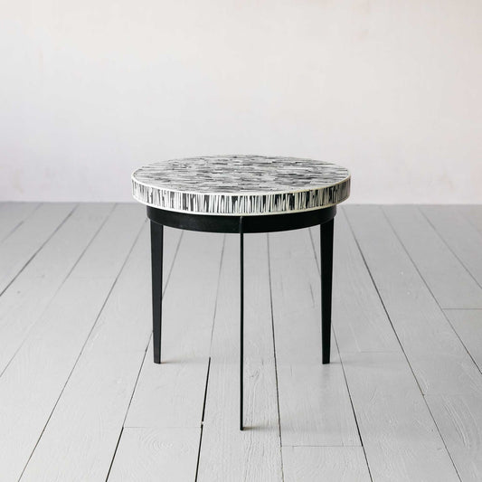 Meena Side Table - Black & White Bone Inlay