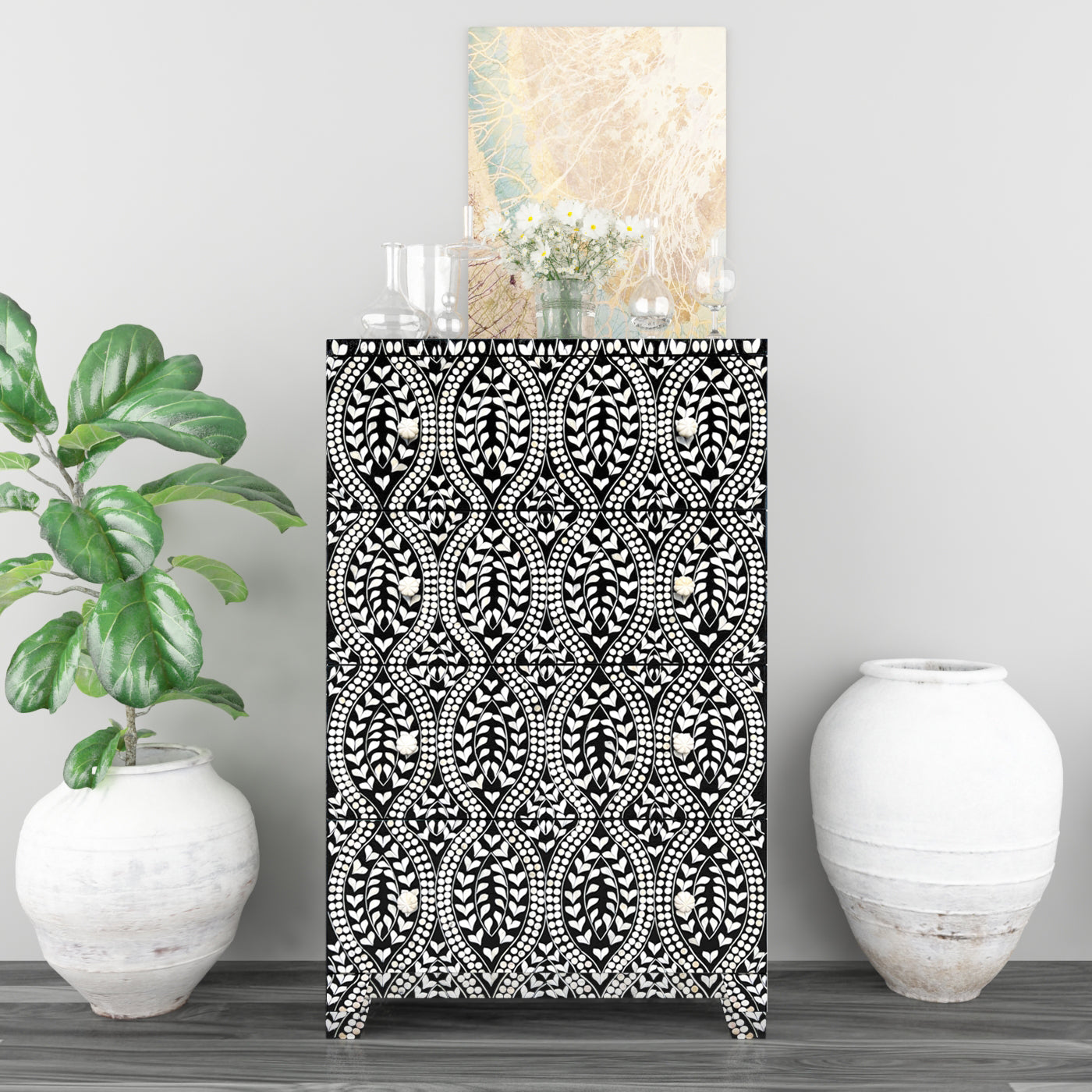 Kotor Chest of Drawers - Black & White Bone Inlay