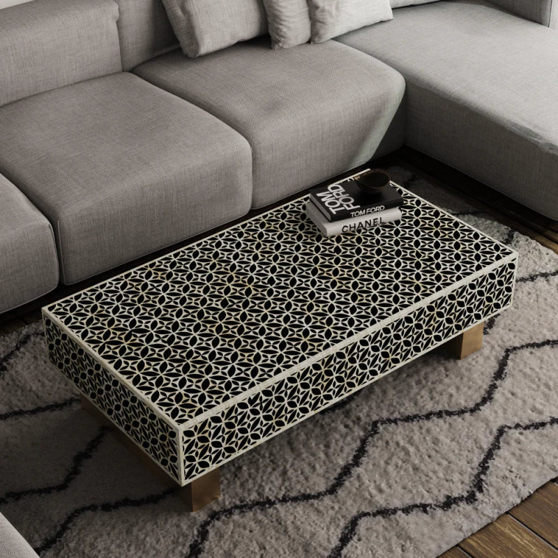 Yarah Coffee Table - Black & White Bone Inlay