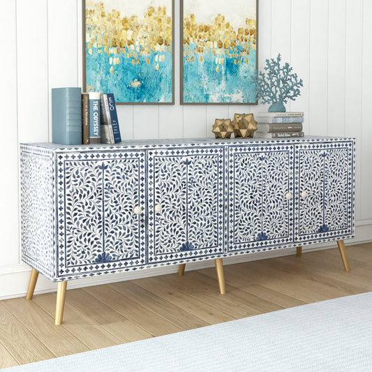 Jade TV Unit Cabinet - Blue & White Bone Inlay