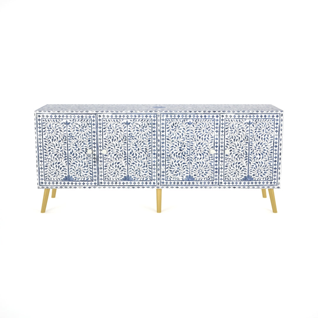 Jade TV Unit Cabinet - Blue & White Bone Inlay