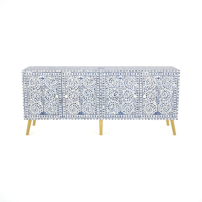 Jade TV Unit Cabinet - Blue & White Bone Inlay