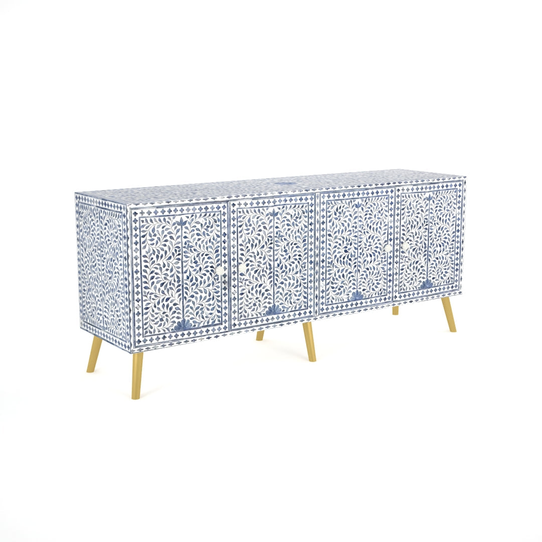 Jade TV Unit Cabinet - Blue & White Bone Inlay